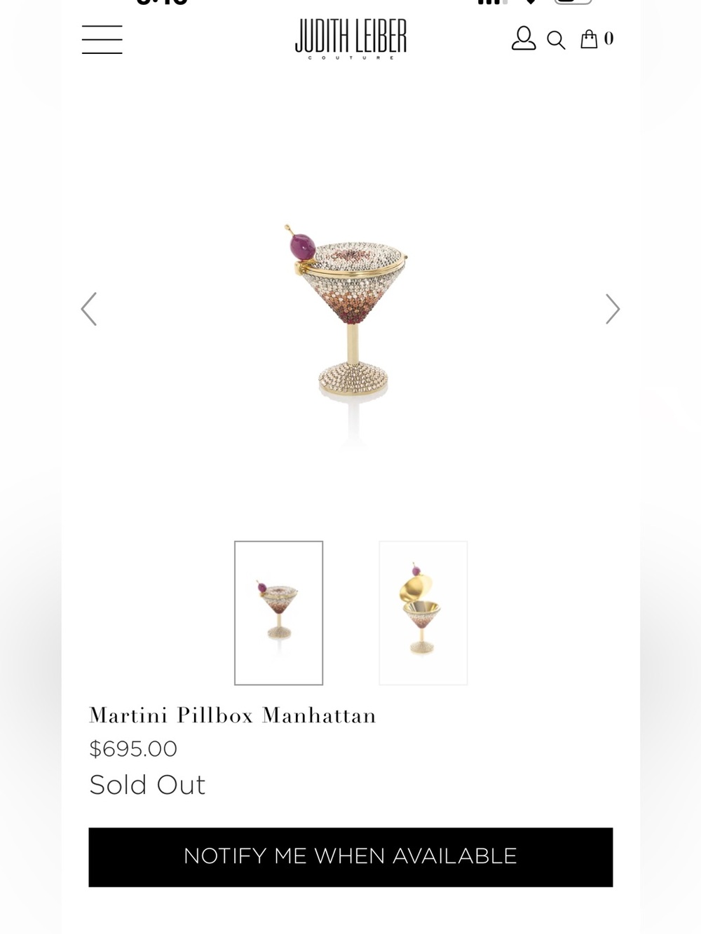 Judith Leiber Martini Pillbox Manhattan (Rare & a collectors item)